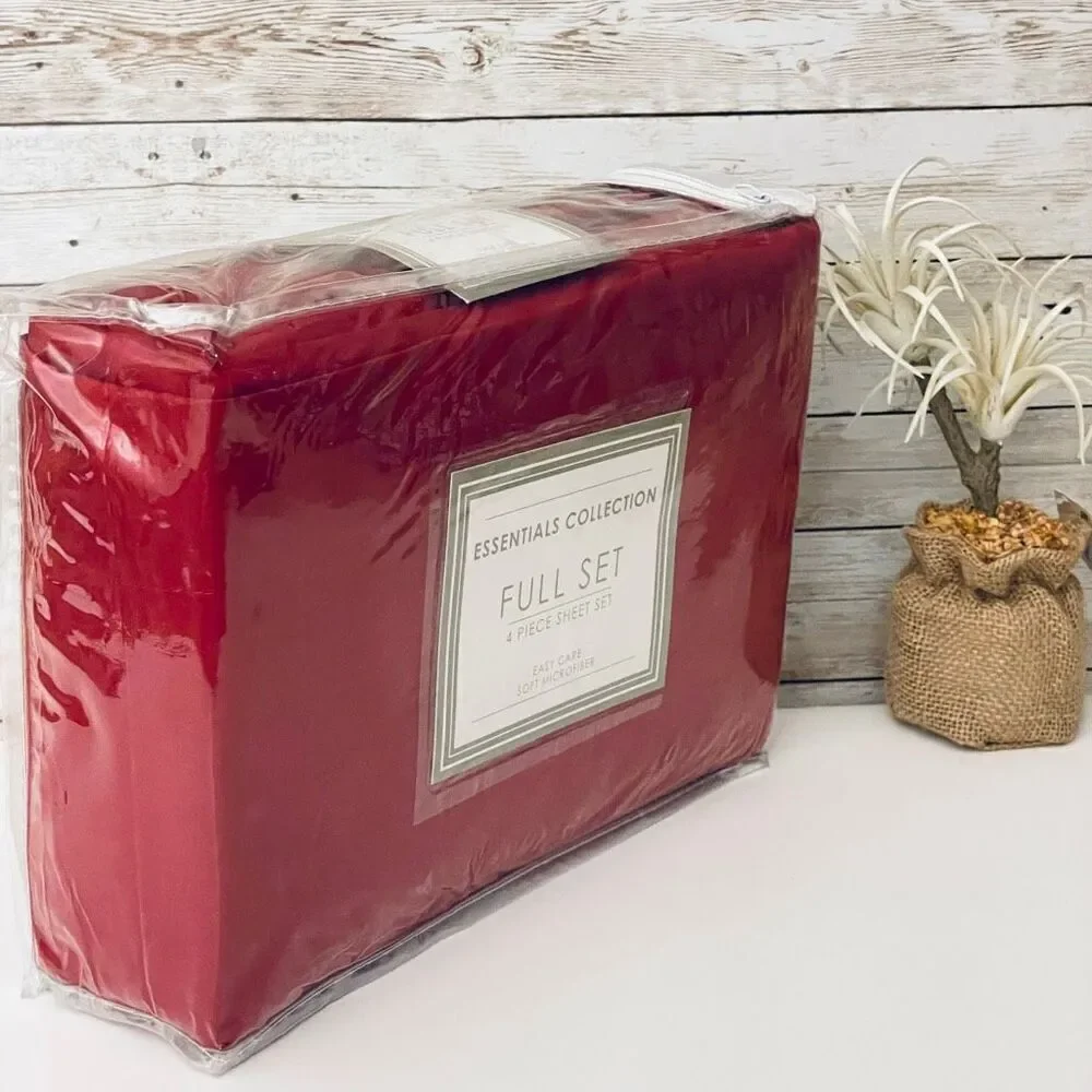 NWT Vintage Essentials Collection Full Burgundy   4 Pc Soft microfiber Sheet Set